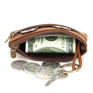 Leather Zipper Coin Wallet